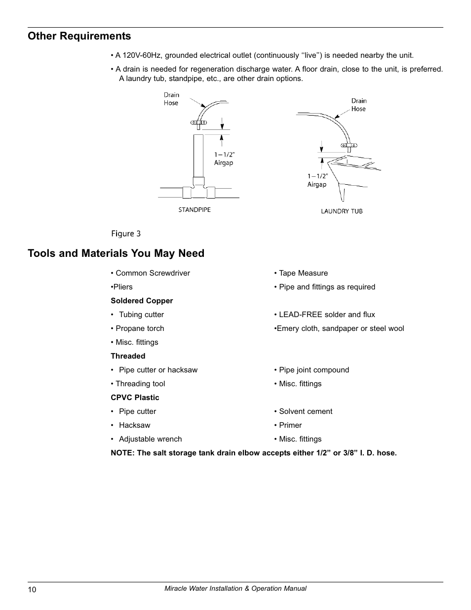 Other requirements, Tools and materials you may need | EcoPure MW_MW30_7339971A User Manual | Page 10 / 33