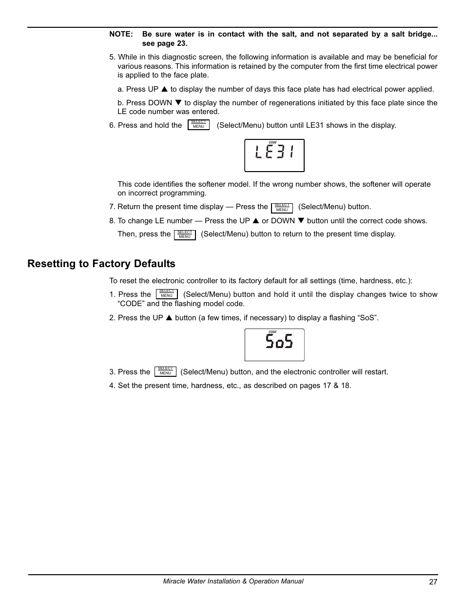 Resetting to factory defaults | EcoPure MW_MW30_7339971A User Manual | Page 27 / 33