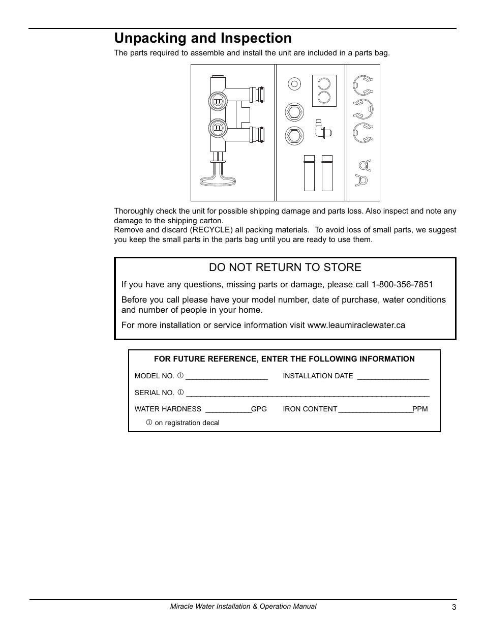 Unpacking and inspection, Do not return to store | EcoPure MW_MW30_7337539B User Manual | Page 3 / 30