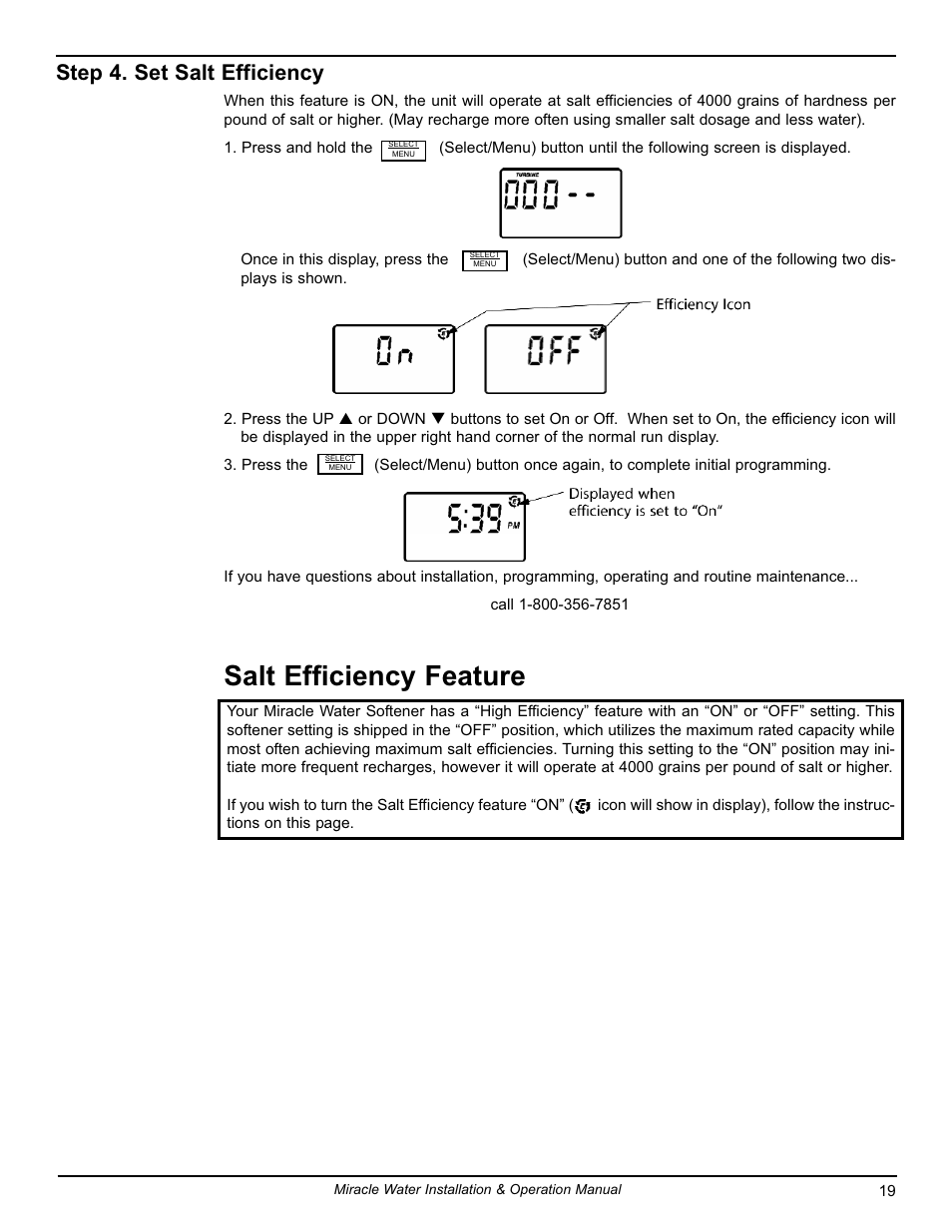 Salt efficiency feature, Step 4. set salt efficiency | EcoPure MW_MW30_7337539A User Manual | Page 19 / 30