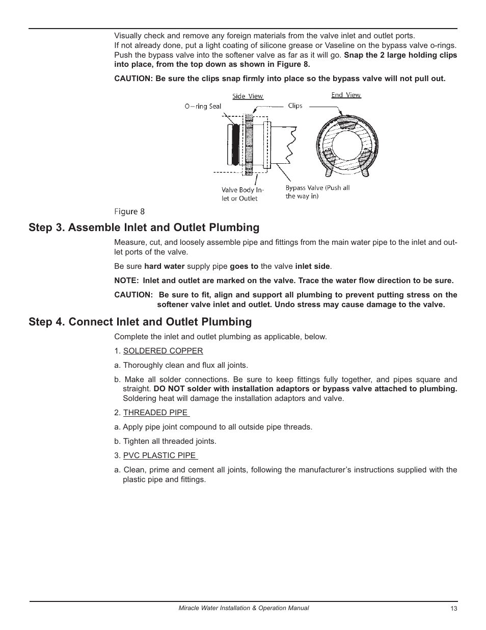 Step 3. assemble inlet and outlet plumbing, Step 4. connect inlet and outlet plumbing | EcoPure MW_MW30_7301415A User Manual | Page 13 / 30