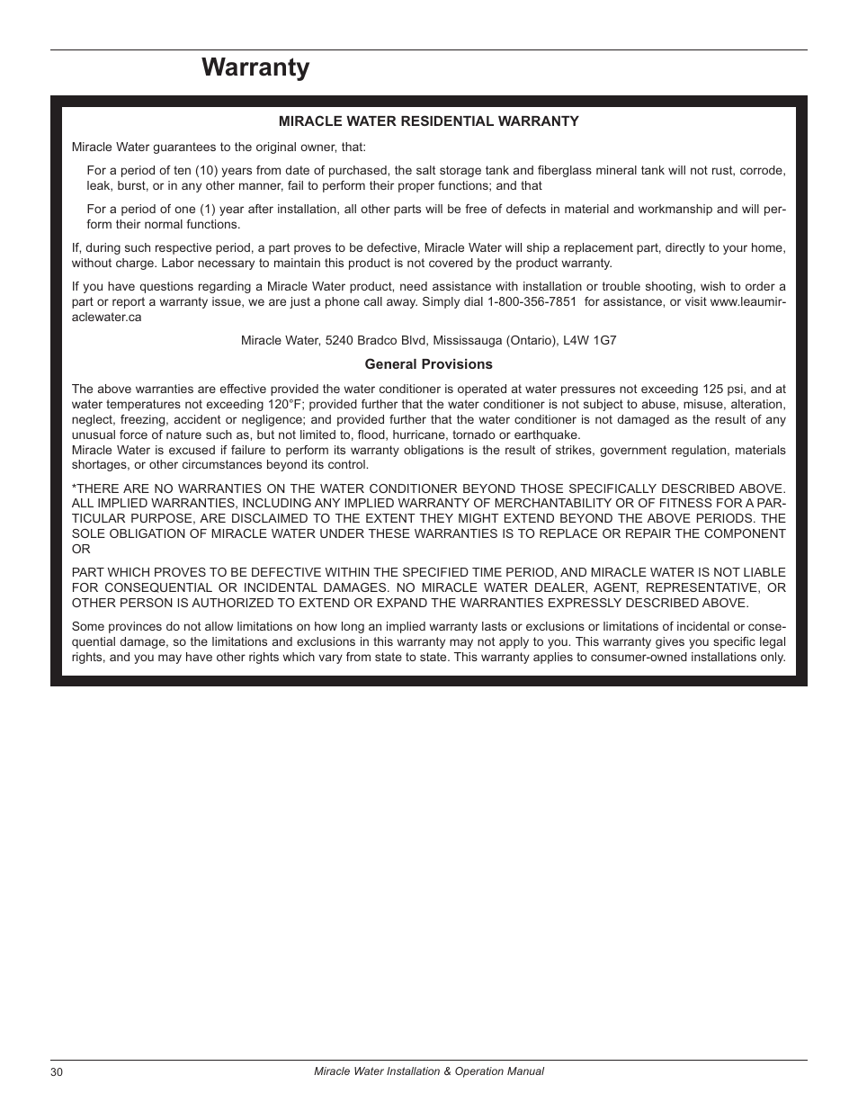 Warranty | EcoPure MW_MW30_7301415A User Manual | Page 30 / 30
