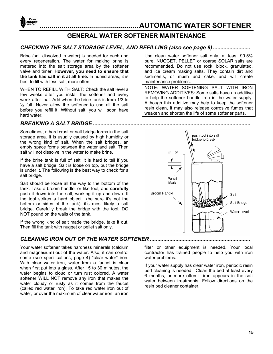 Automatic water softener, General water softener maintenance | EcoPure MW_MW40_450216A User Manual | Page 15 / 31