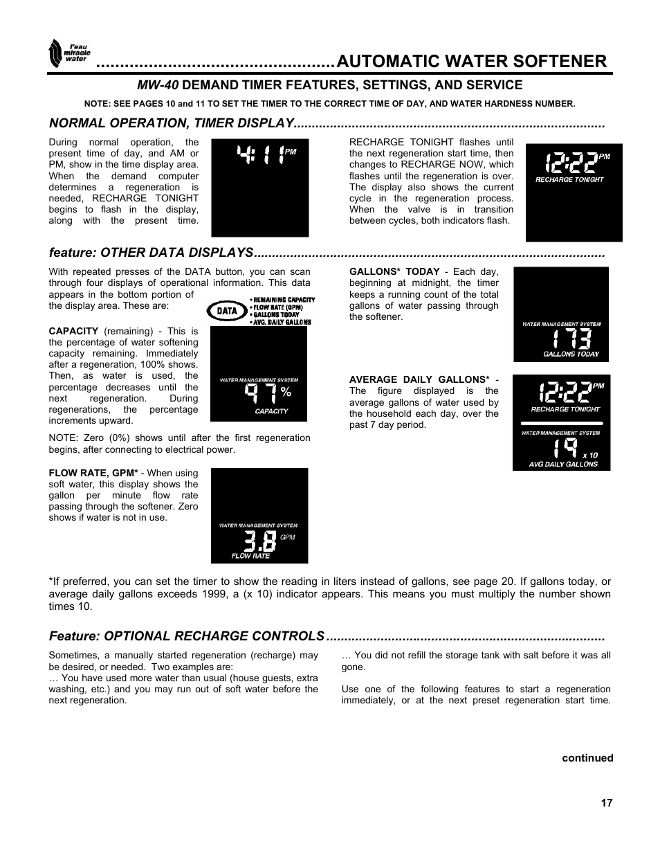 Automatic water softener | EcoPure MW_MW40_450216A User Manual | Page 17 / 31