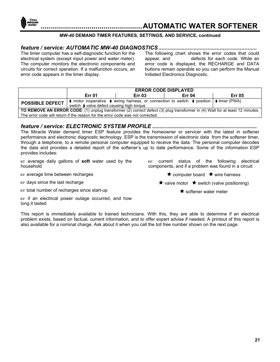 Automatic water softener | EcoPure MW_MW40_450216A User Manual | Page 21 / 31