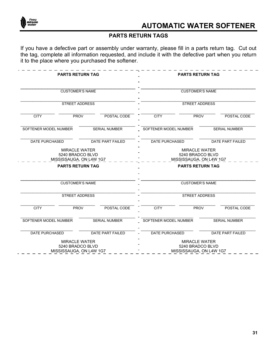 Automatic water softener | EcoPure MW_MW40_450216A User Manual | Page 31 / 31