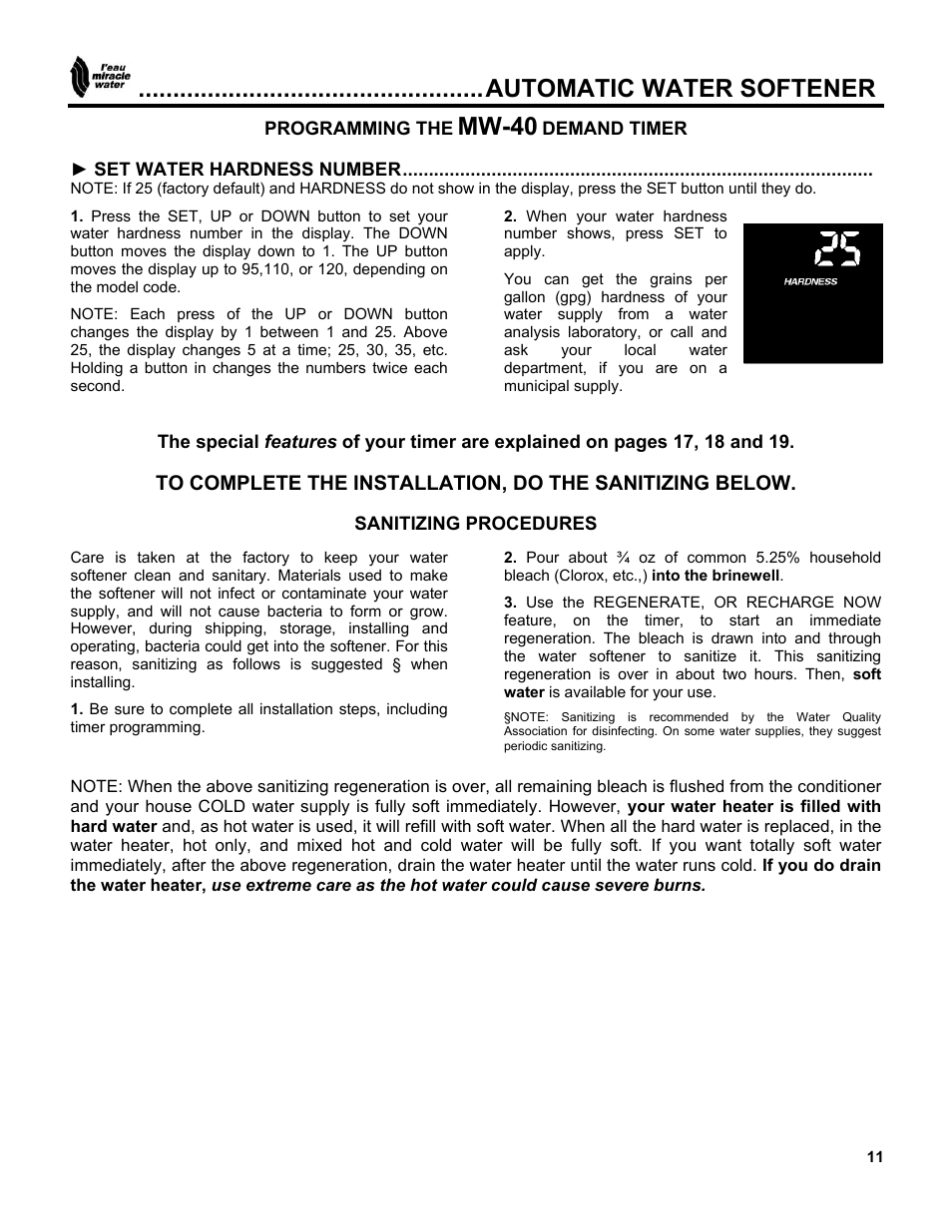 Automatic water softener, Mw-40 | EcoPure MW_MW40_450216 User Manual | Page 11 / 31