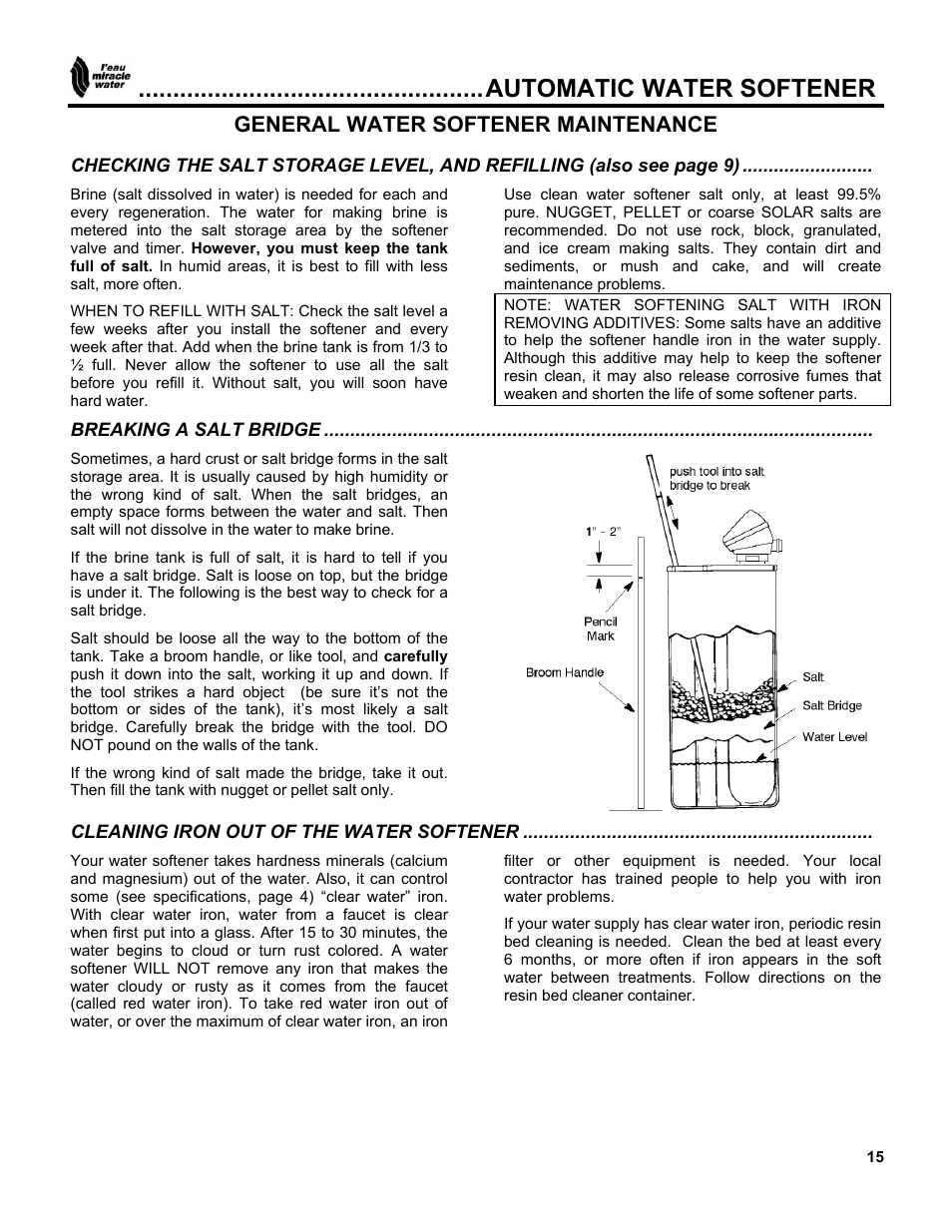 Automatic water softener, General water softener maintenance | EcoPure MW_MW40_450216 User Manual | Page 15 / 31