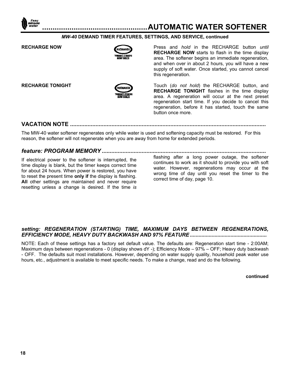 Automatic water softener | EcoPure MW_MW40_450216 User Manual | Page 18 / 31