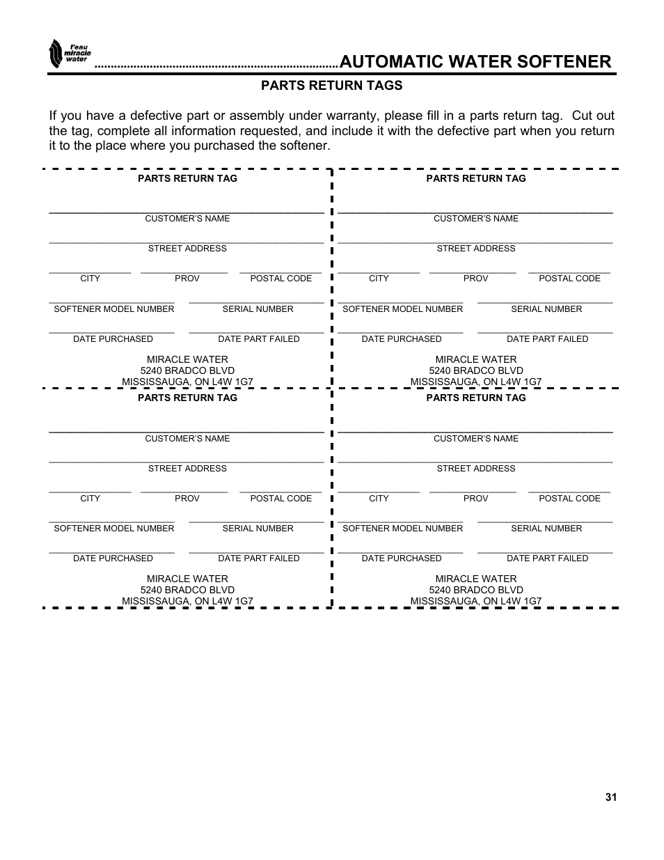 Automatic water softener | EcoPure MW_MW40_450216 User Manual | Page 31 / 31