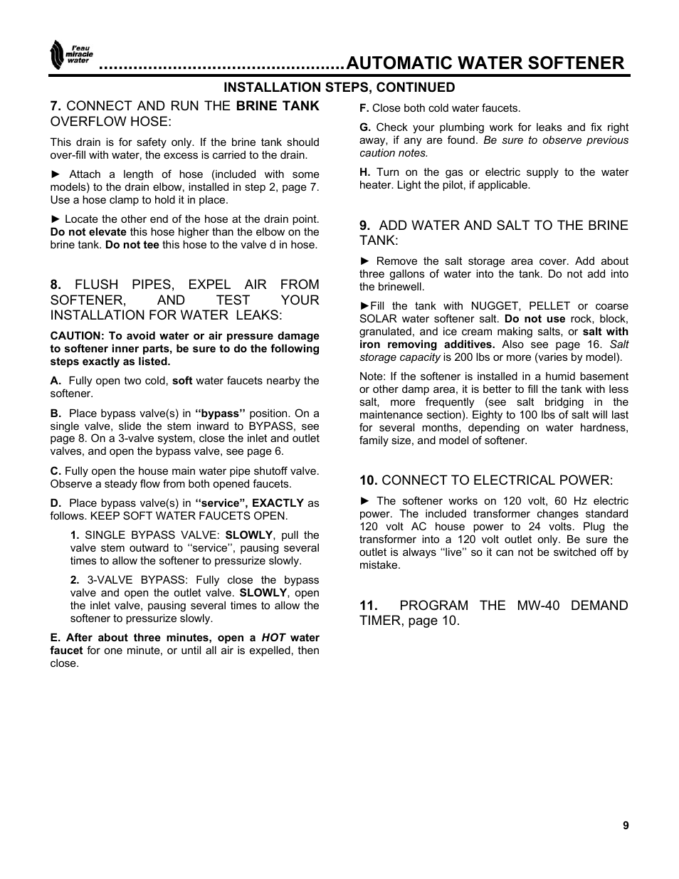 Automatic water softener | EcoPure MW_MW40_450216 User Manual | Page 9 / 31