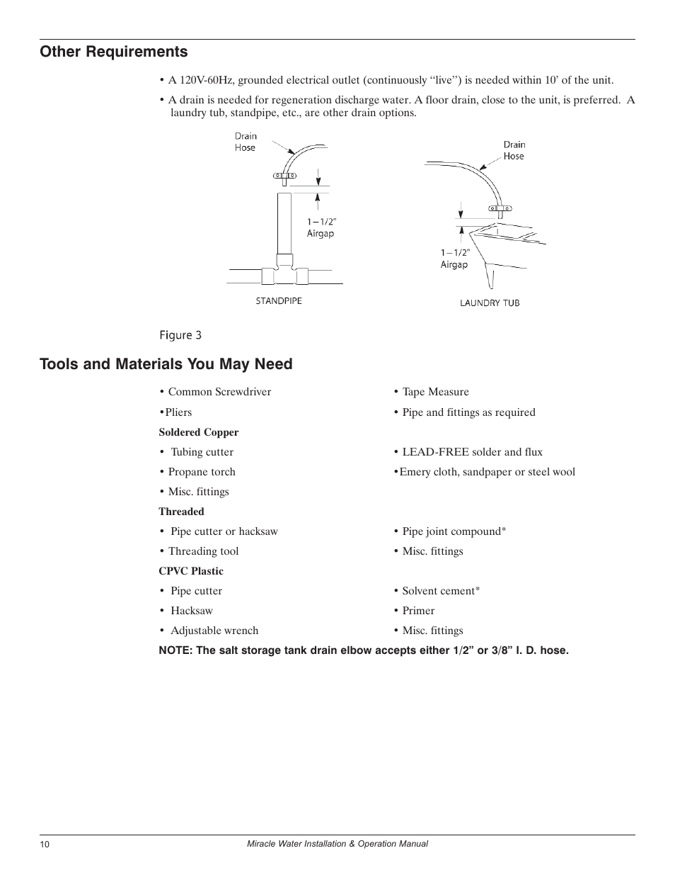 Other requirements, Tools and materials you may need | EcoPure MW_MW30_450224 User Manual | Page 10 / 30
