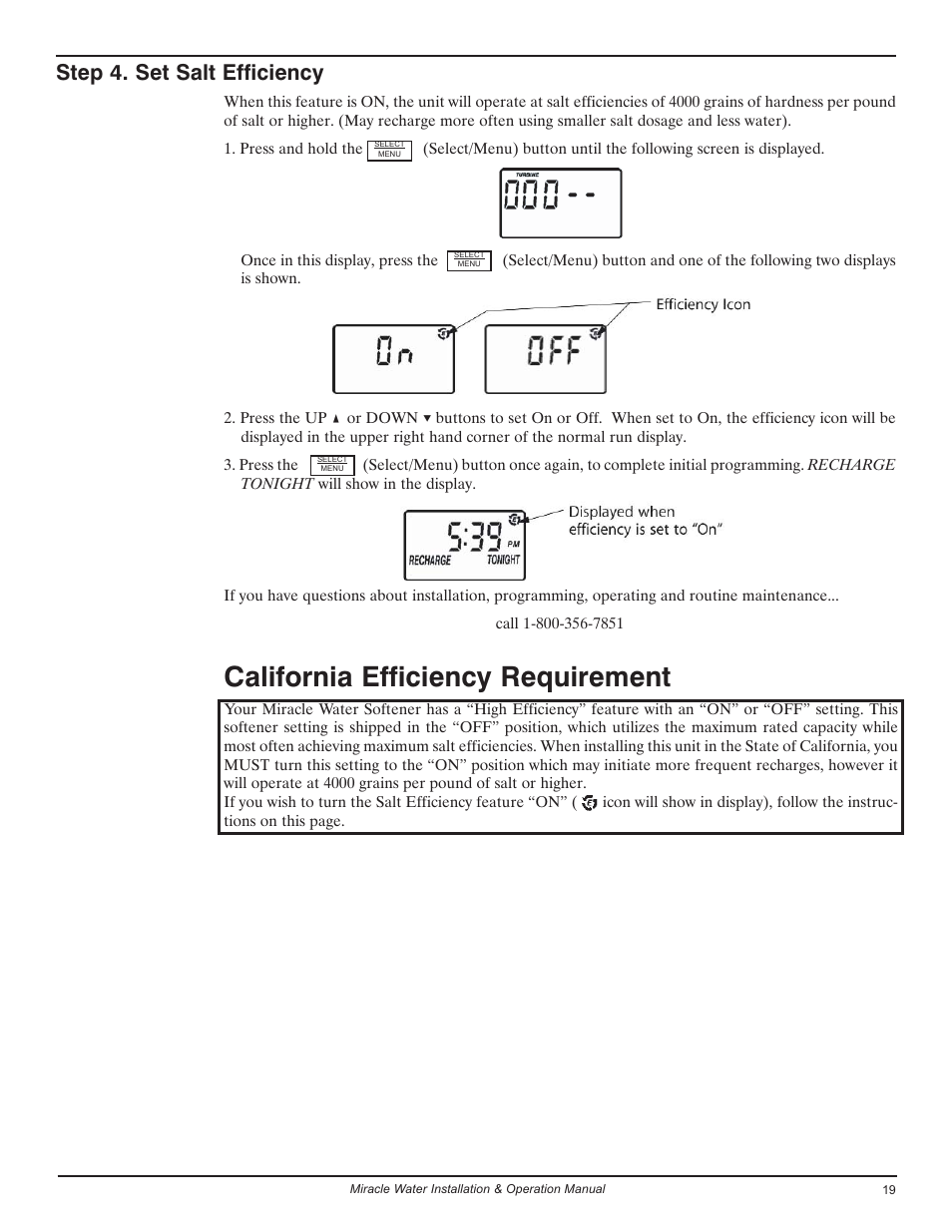 California efficiency requirement, Step 4. set salt efficiency | EcoPure MW_MW30_450224 User Manual | Page 19 / 30