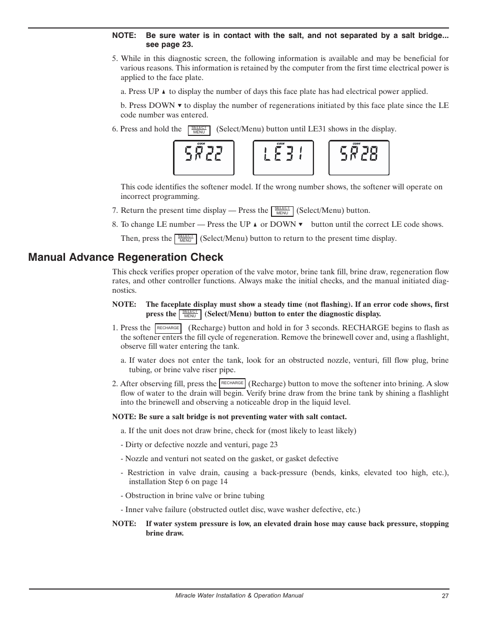 Manual advance regeneration check | EcoPure MW_MW30_450224 User Manual | Page 27 / 30