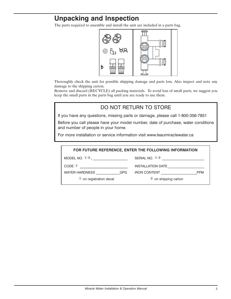 Unpacking and inspection, Do not return to store | EcoPure MW_MW30_450224 User Manual | Page 3 / 30