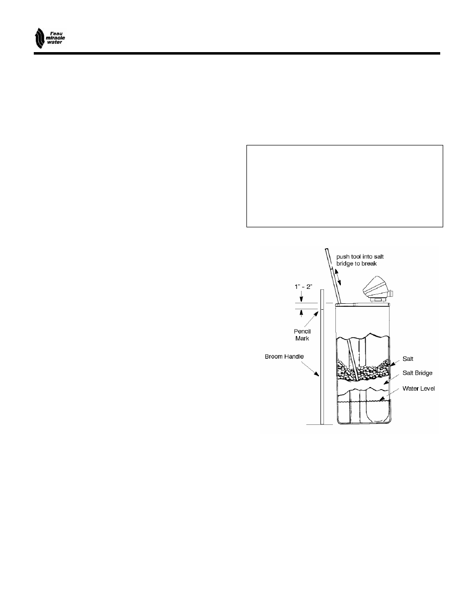 Automatic water softener, General water softener maintenance, Breaking a salt bridge | EcoPure MW_MW25_450215A User Manual | Page 16 / 28