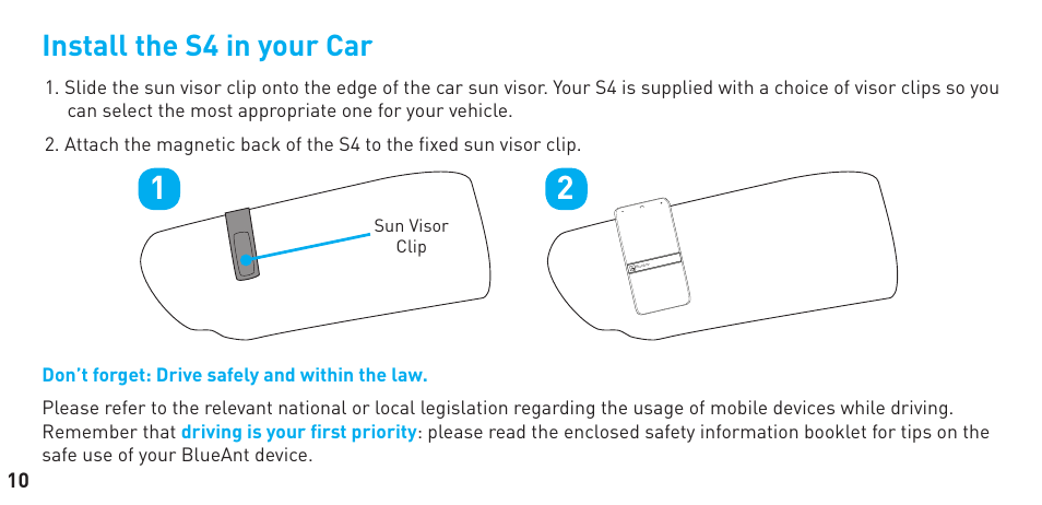 Install the s4 in your car | BlueAnt S4 User Manual | Page 10 / 40