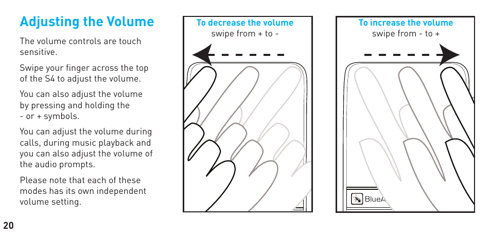 Adjusting the volume | BlueAnt S4 User Manual | Page 20 / 40