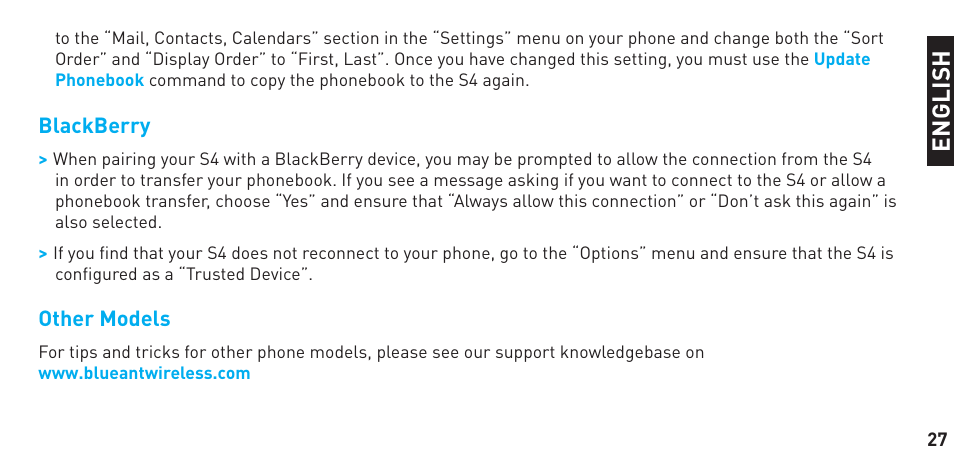 BlueAnt S4 User Manual | Page 27 / 40