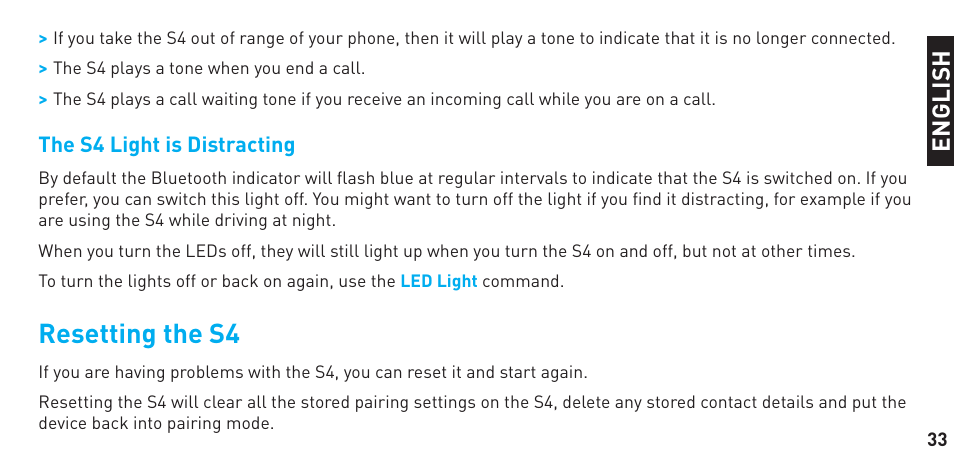 Resetting the s4 | BlueAnt S4 User Manual | Page 33 / 40