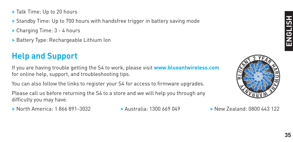 Help and support | BlueAnt S4 User Manual | Page 35 / 40