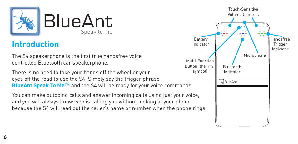 Introduction | BlueAnt S4 User Manual | Page 6 / 40