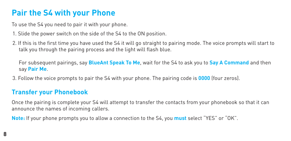 Pair the s4 with your phone | BlueAnt S4 User Manual | Page 8 / 40