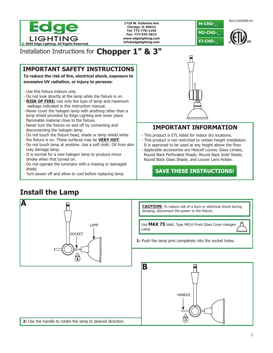 Edge Lighting Chopper User Manual | 2 pages