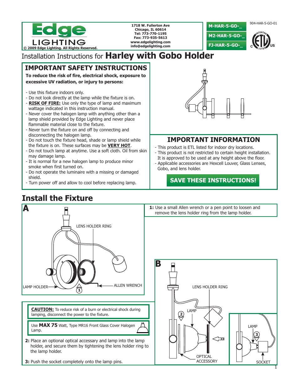 Edge Lighting Harley with Gobo User Manual | 4 pages