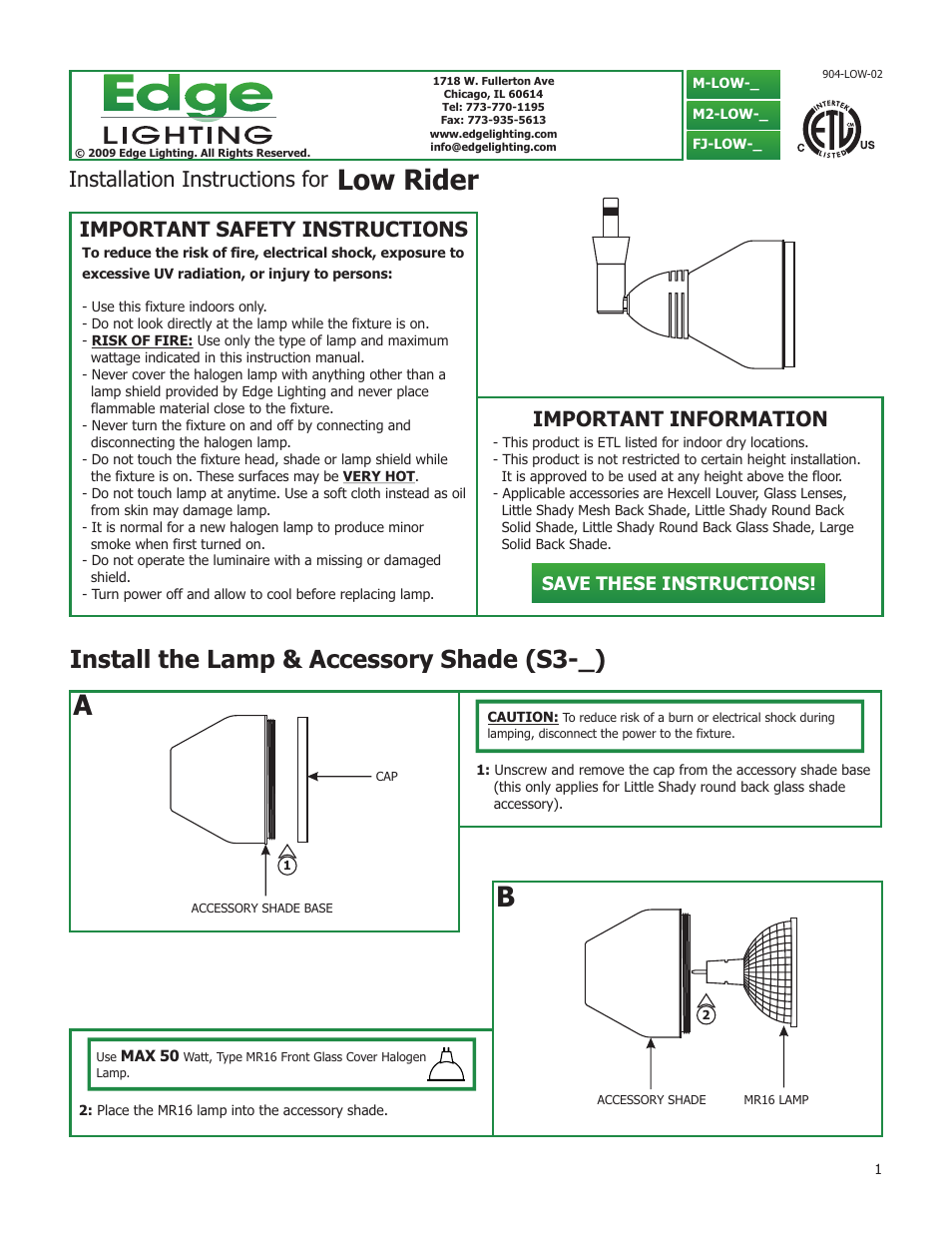 Edge Lighting Low Rider User Manual | 3 pages