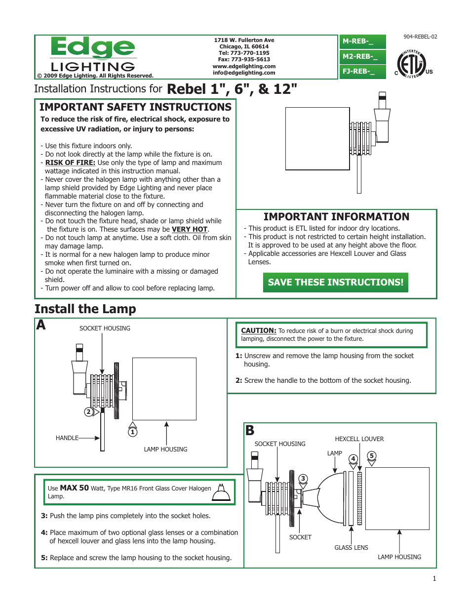 Edge Lighting Rebel User Manual | 2 pages