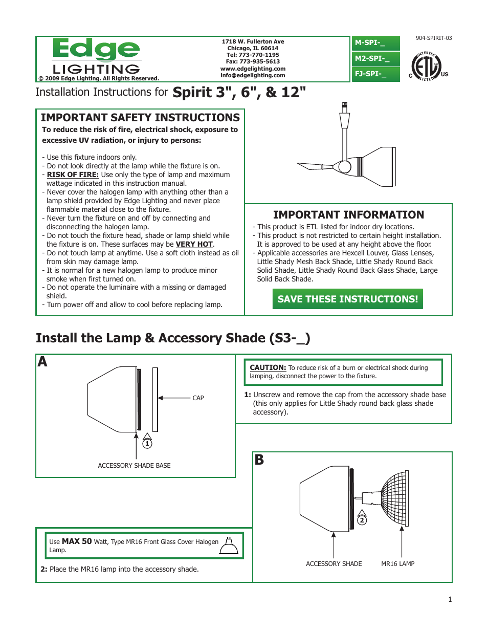 Edge Lighting Spirit User Manual | 3 pages