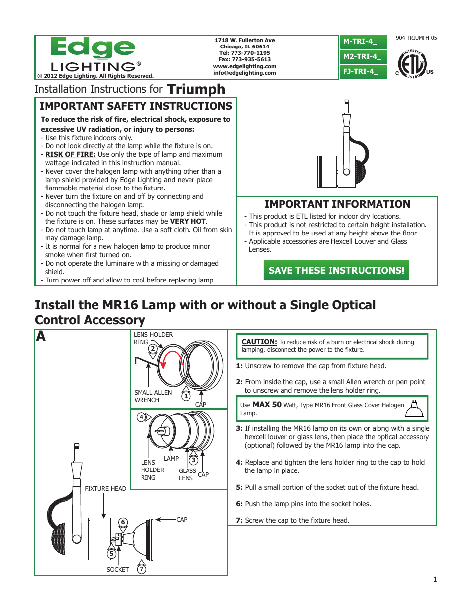 Edge Lighting Triumph User Manual | 3 pages