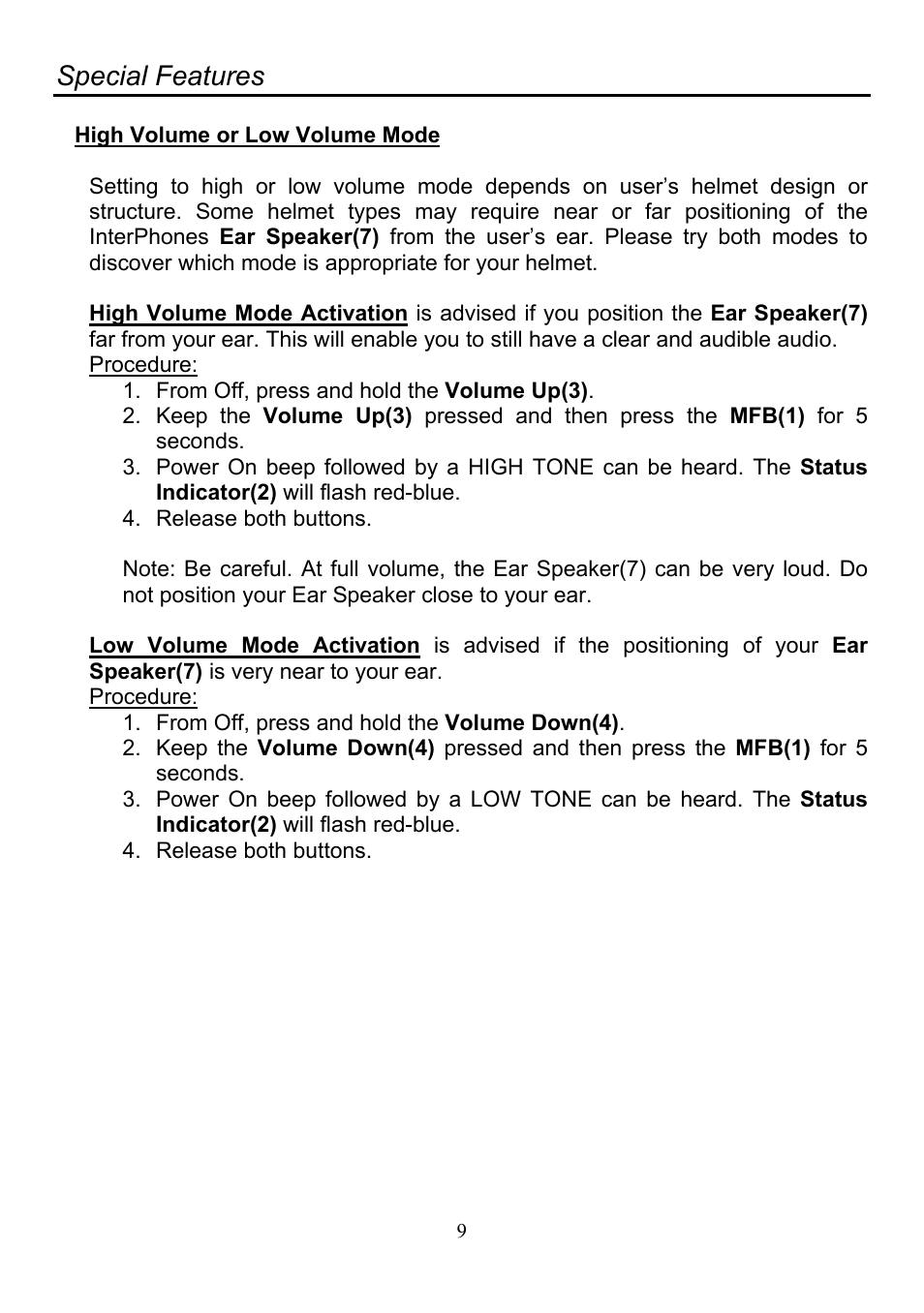 Special features, High volume or low volume mode | BlueAnt Interphone User Manual | Page 10 / 17