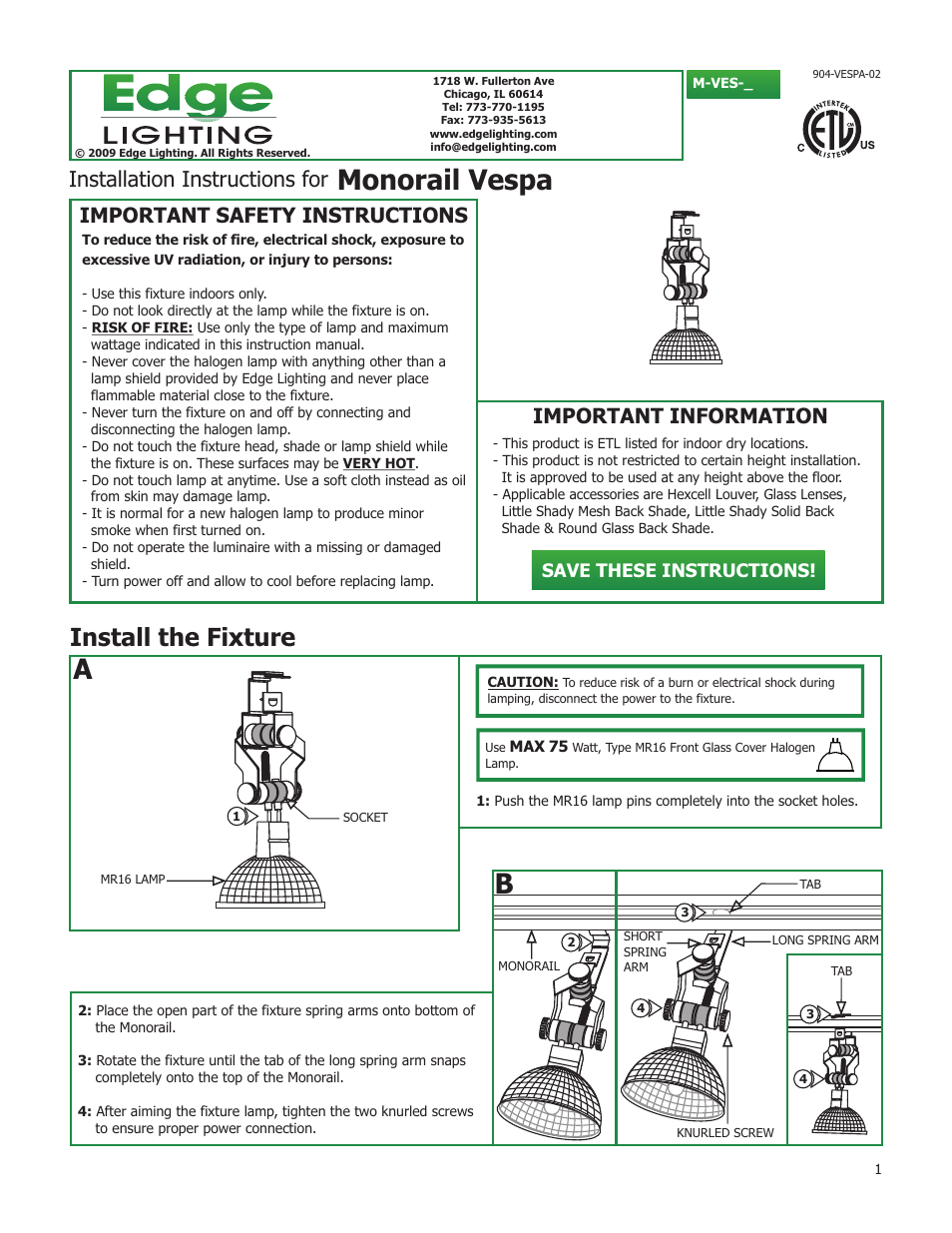 Edge Lighting Vespa User Manual | 1 page