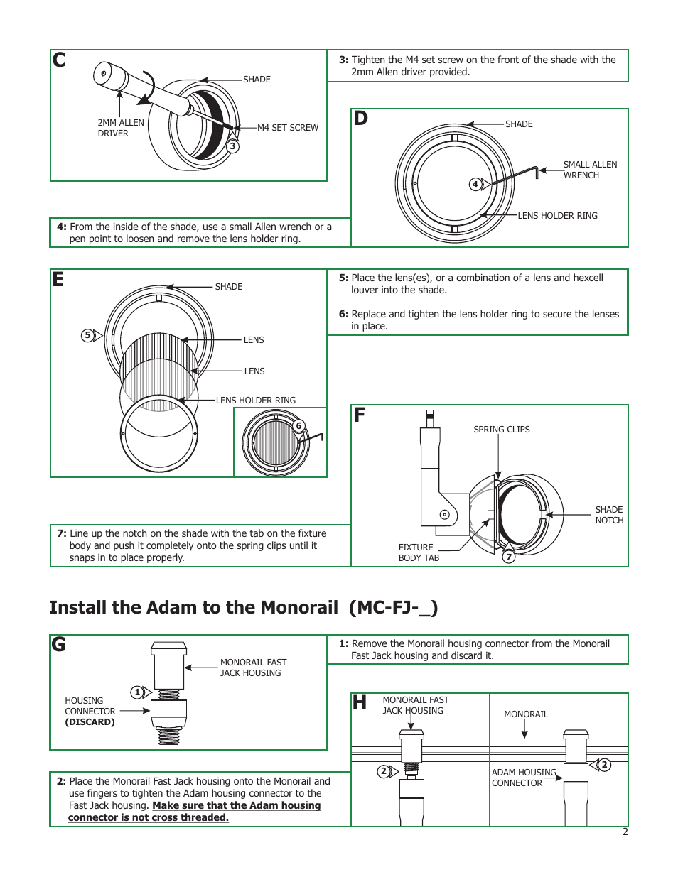 Install the adam to the monorail (mc-fj-_) | Edge Lighting Adam Pro Aim MR16 User Manual | Page 2 / 4