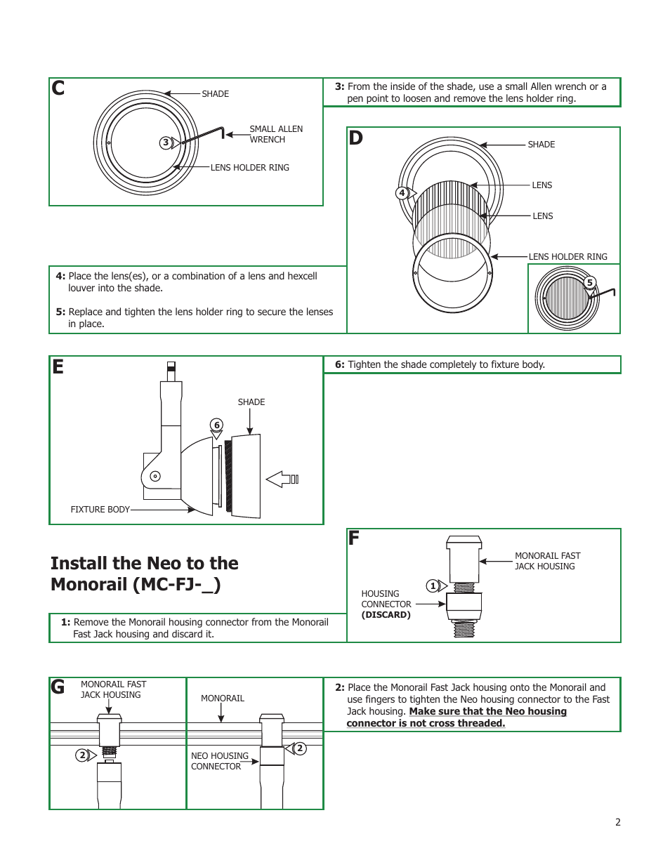 Install the neo to the monorail (mc-fj-_) | Edge Lighting Neo Pro Aim MR16 User Manual | Page 2 / 4