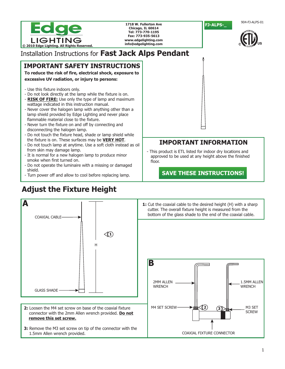 Edge Lighting Alps User Manual | 4 pages