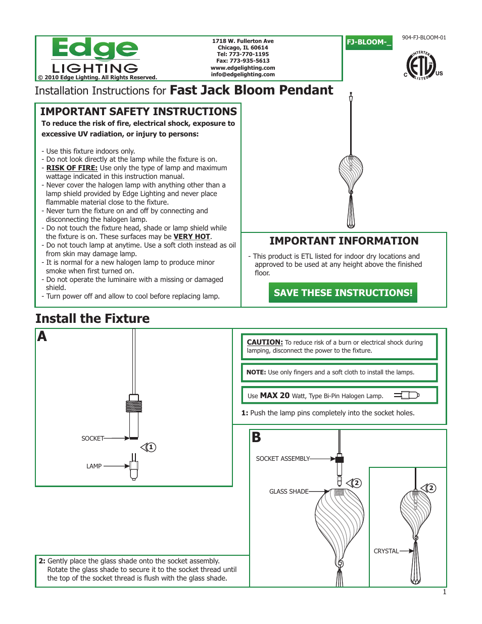 Edge Lighting Bloom User Manual | 3 pages