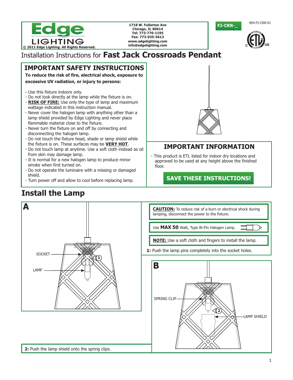 Edge Lighting Crossroads User Manual | 3 pages