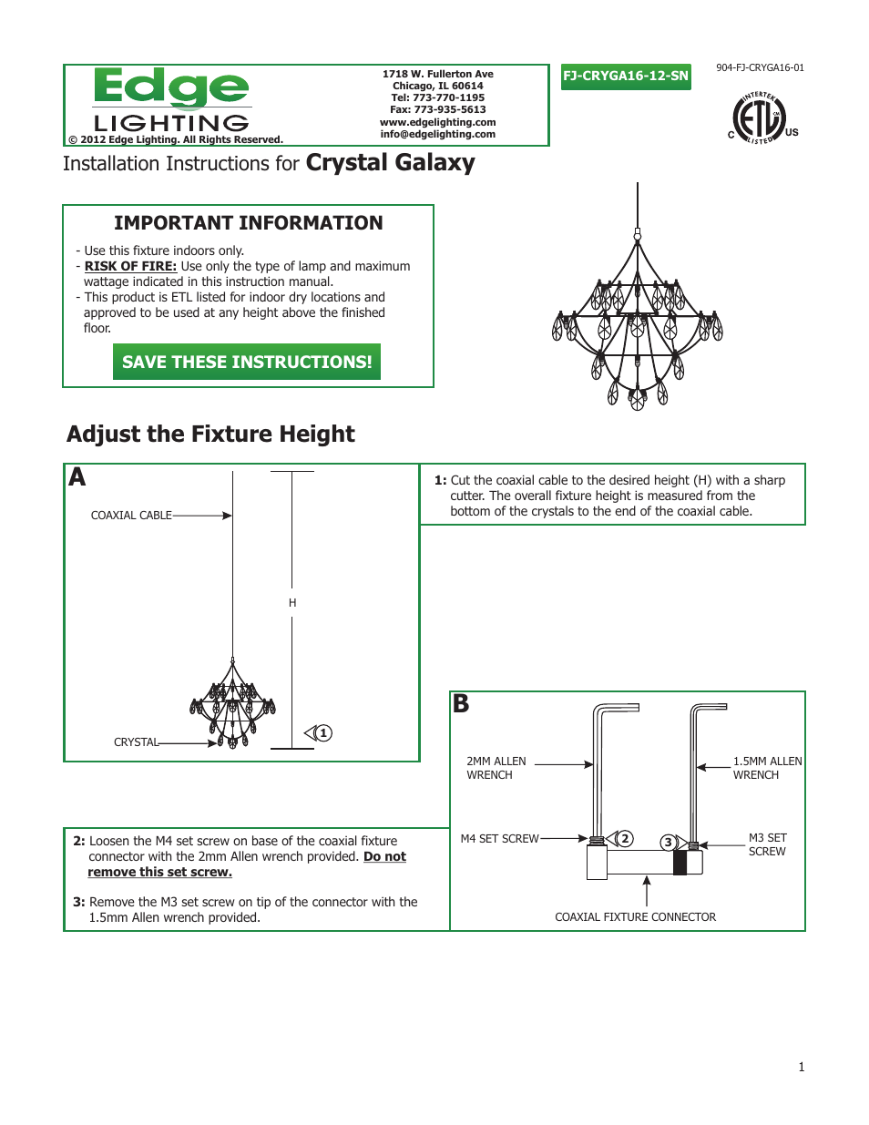Edge Lighting Crystal Galaxy User Manual | 4 pages