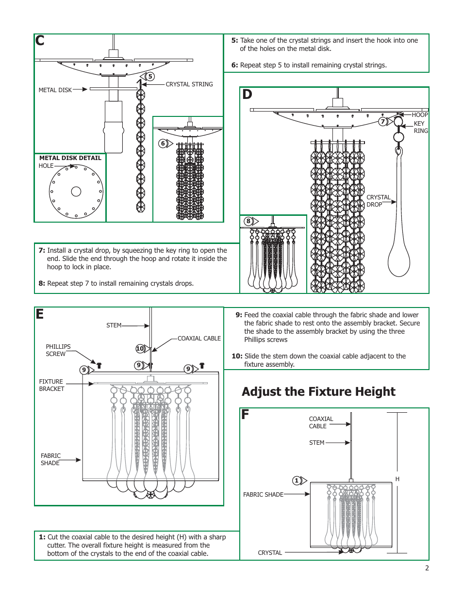 Adjust the fixture height | Edge Lighting Crystal Spirit User Manual | Page 2 / 4