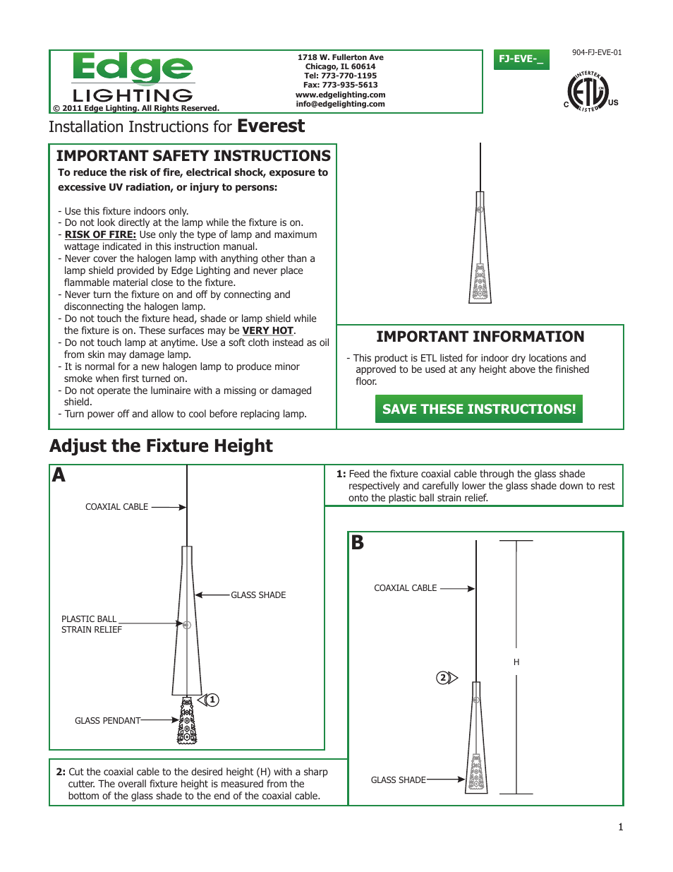 Edge Lighting Everest User Manual | 3 pages