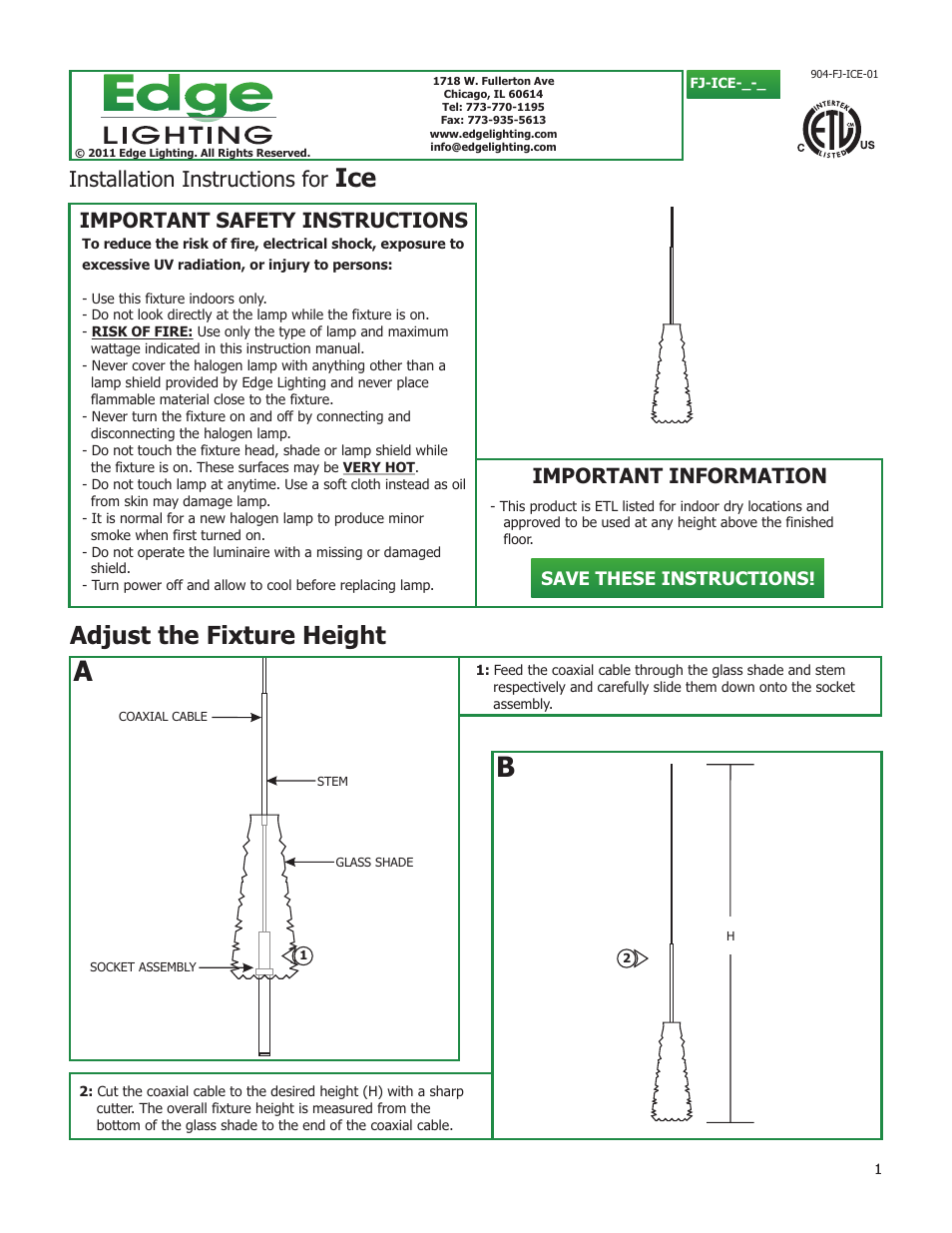 Edge Lighting Ice User Manual | 3 pages