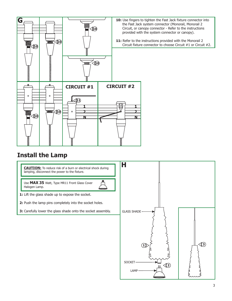 Install the lamp, Circuit #1 circuit #2 | Edge Lighting Ice User Manual | Page 3 / 3