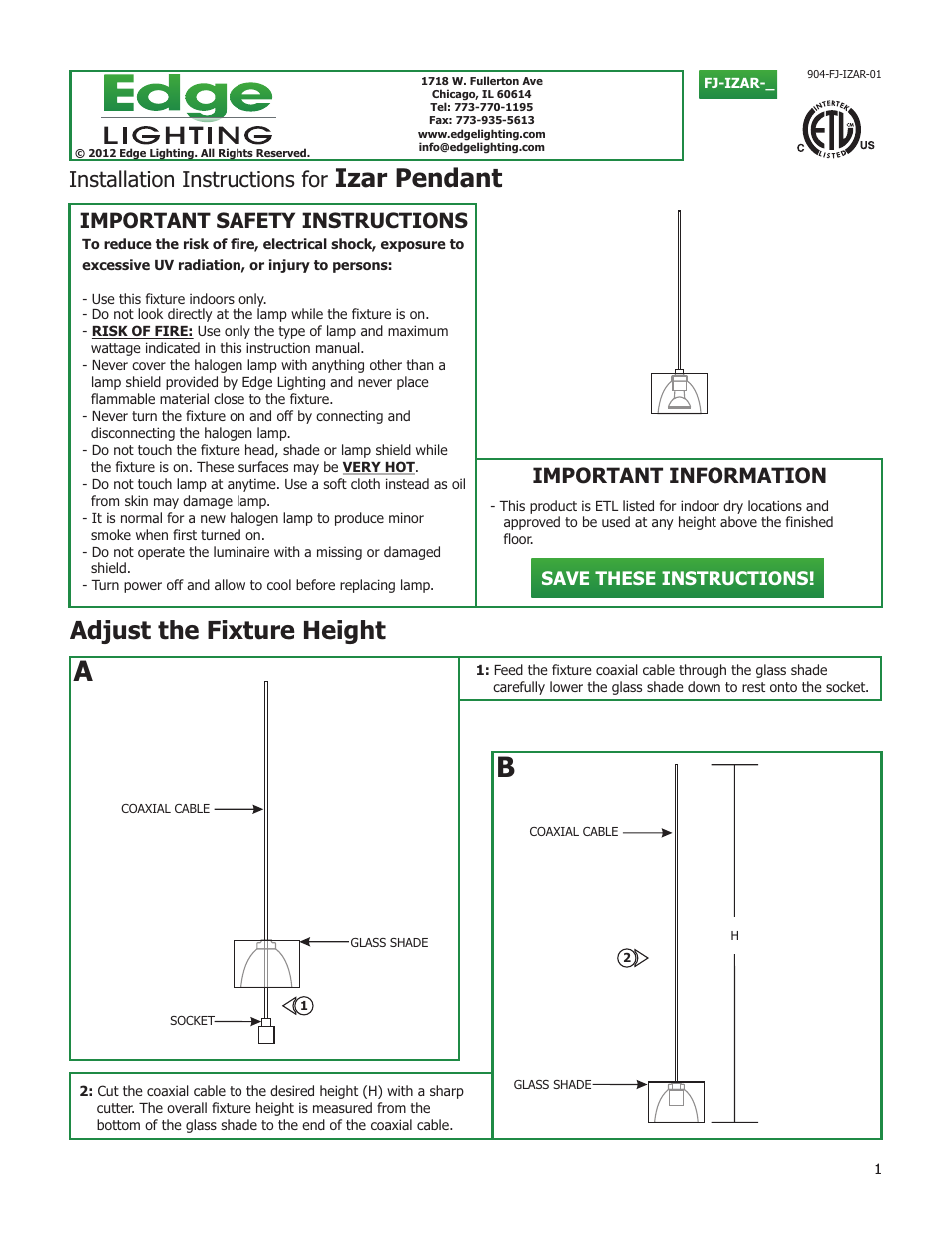 Edge Lighting Izar User Manual | 4 pages