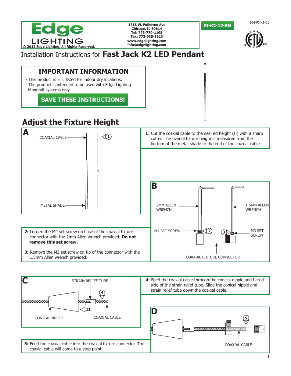 Edge Lighting K2 LED User Manual | 2 pages