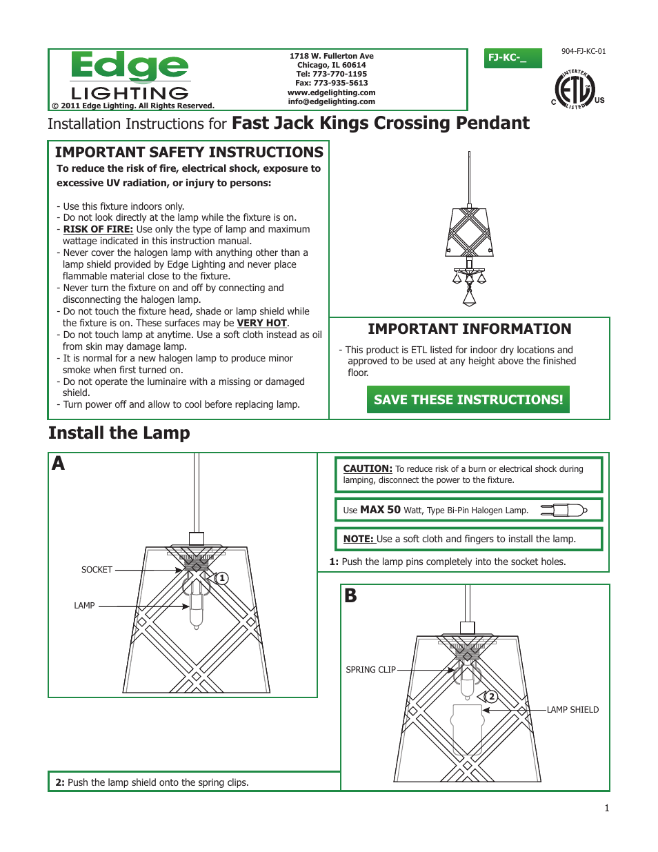 Edge Lighting King's Crossing User Manual | 4 pages