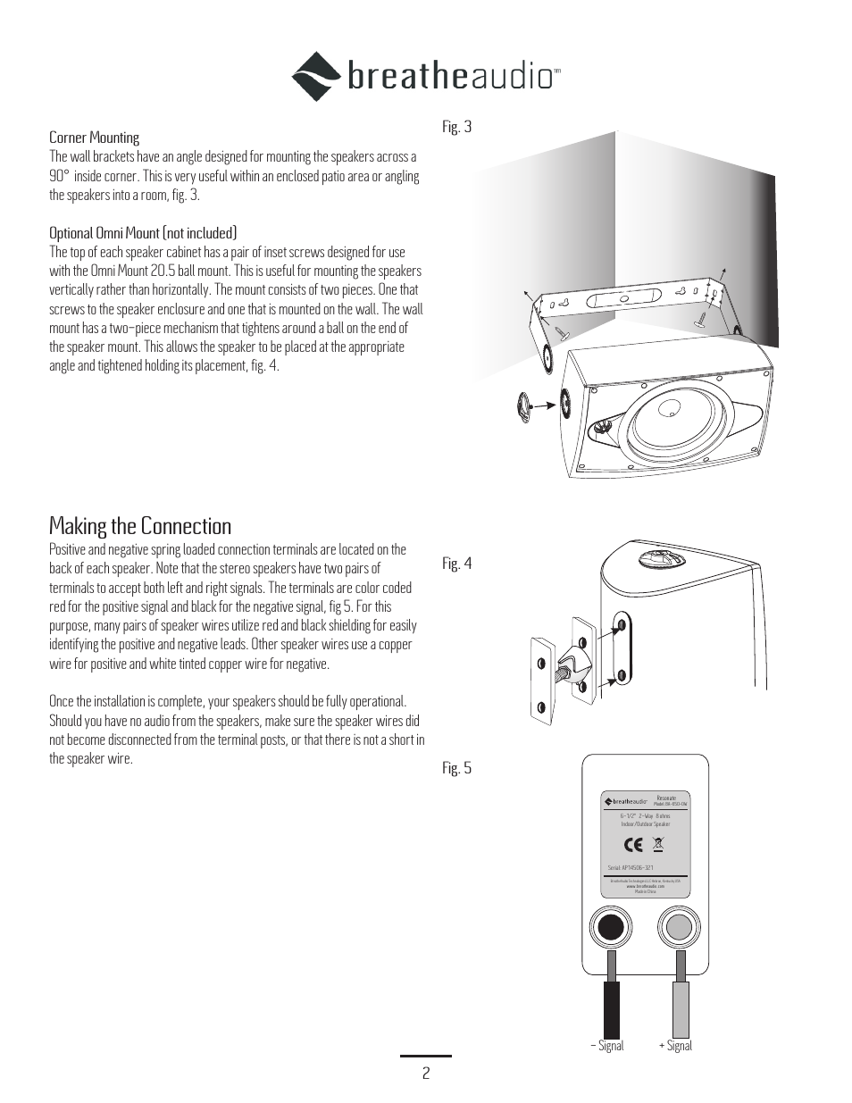 Making the connection | BreatheAudio Resonate Outdoor Speakers BA-650-OB User Manual | Page 3 / 5