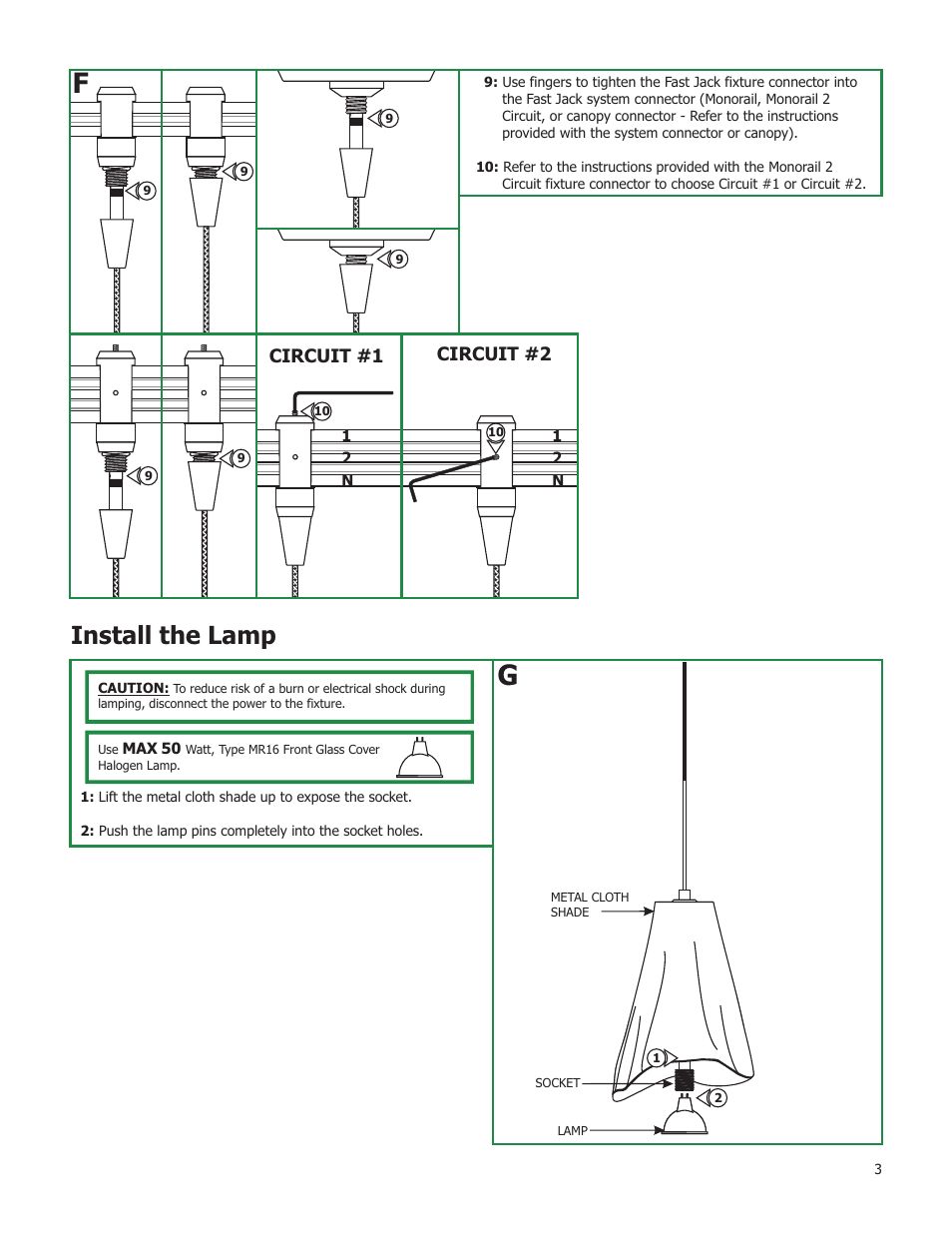 Install the lamp, Circuit #1 circuit #2 | Edge Lighting Mata Hari 3 User Manual | Page 3 / 3